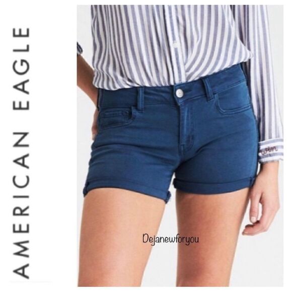 AMERICAN EAGLE BLUE TWILL MIDI SHORTS - Picture 1 of 6